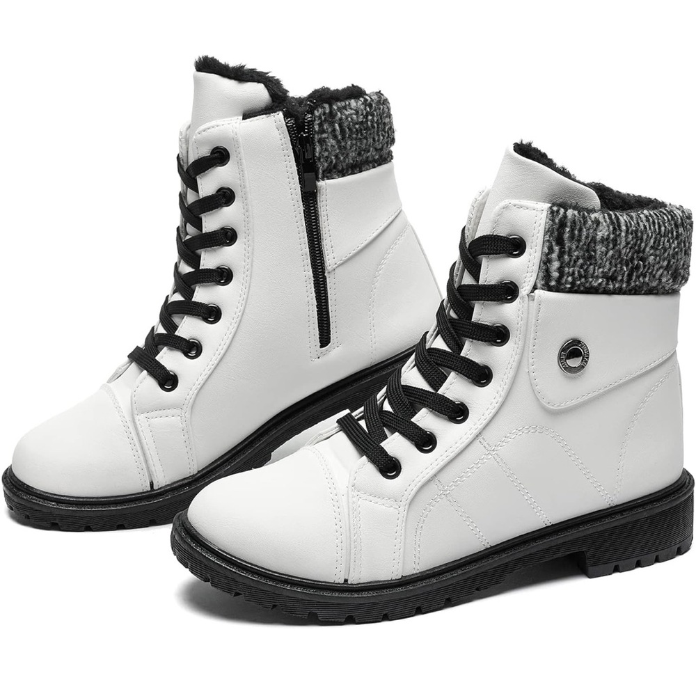 Women's White Winter Boots with cozy knit top